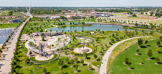 aerial view of Scissortail Park